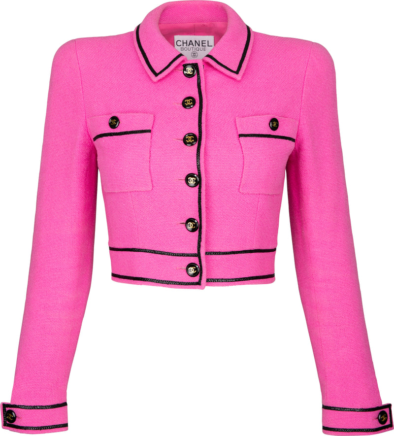 Chanel Spring 1995 Runway Tweed Cropped Pink Blazer | EL CYCER