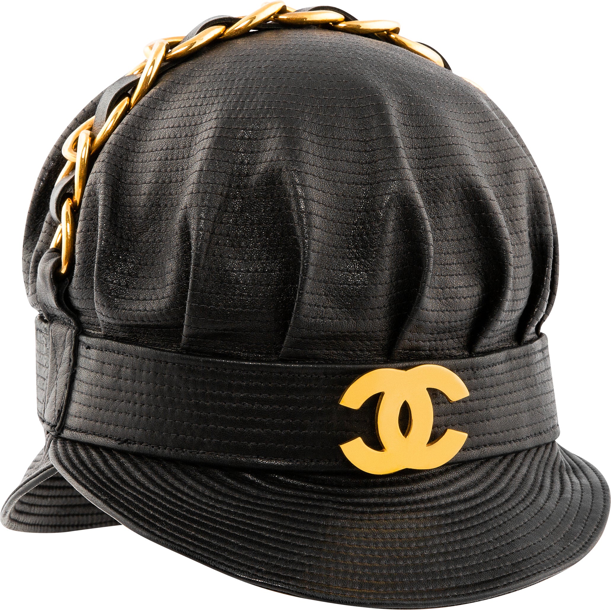 Image of Chanel Fall 1991 Leather Chain Biker Hat