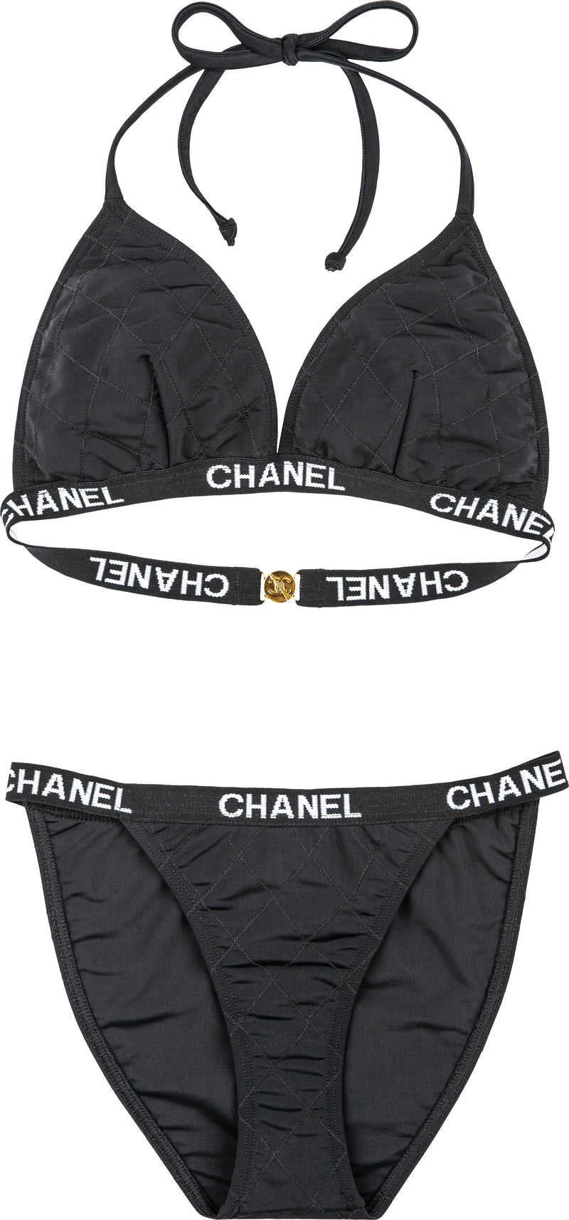 Chanel 1990 S Quilted Logo Trim Bikini El Cycer