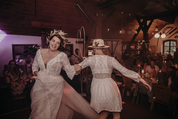 Dancing bride and groom