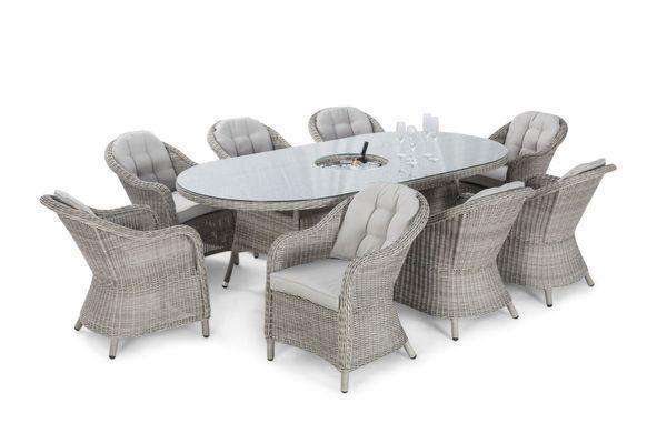 Oxford 8 Seat Oval Ice Bucket Dining Set With Rounded Chairs And