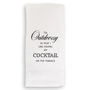 Cotton Tea Towel - I'm Outdoorsy / Cocktails on the Terrace - Pink Porch Market