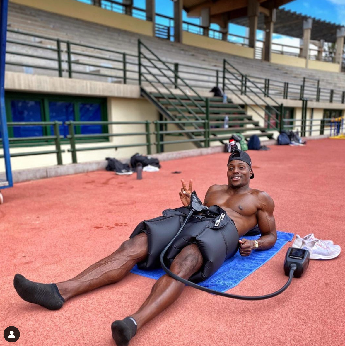 Harry Aikines-Aryeetey using Normatec