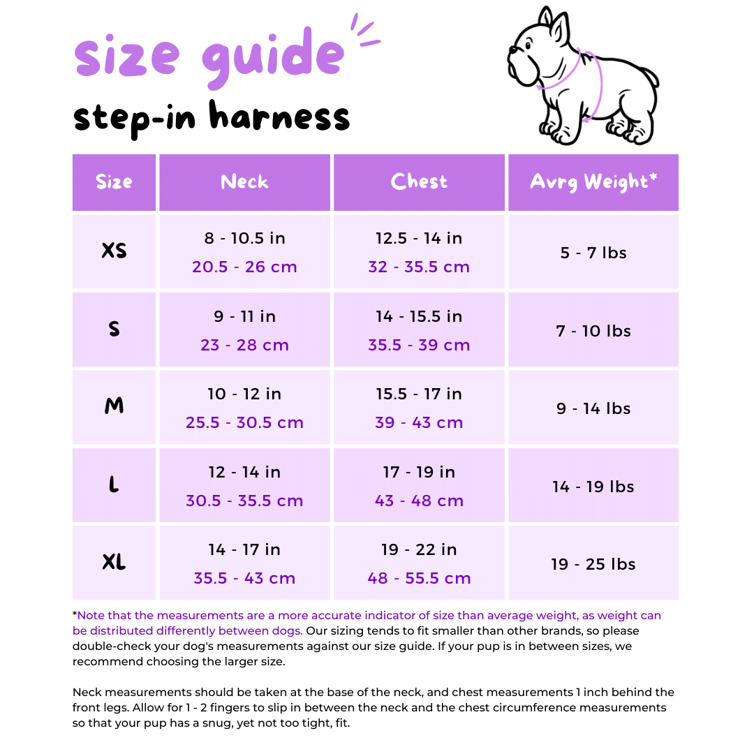 korriko step in harness size guide