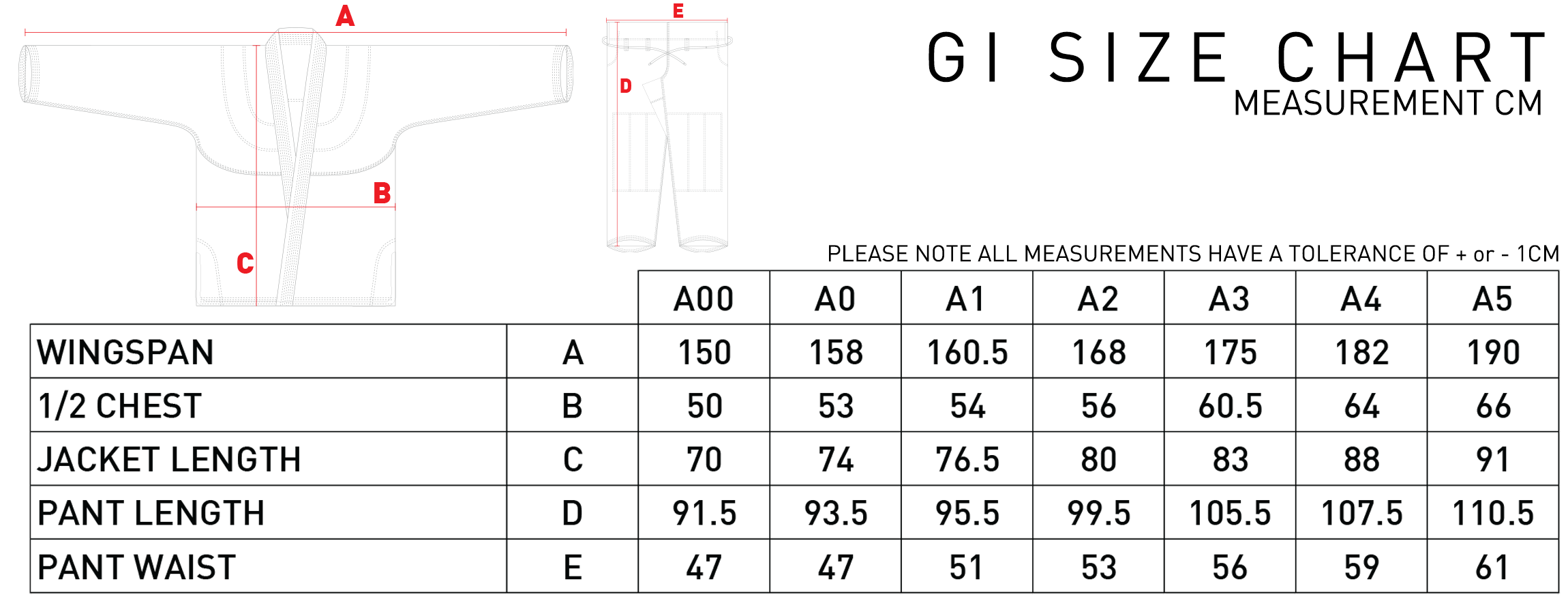 Adult Gi Size Chart