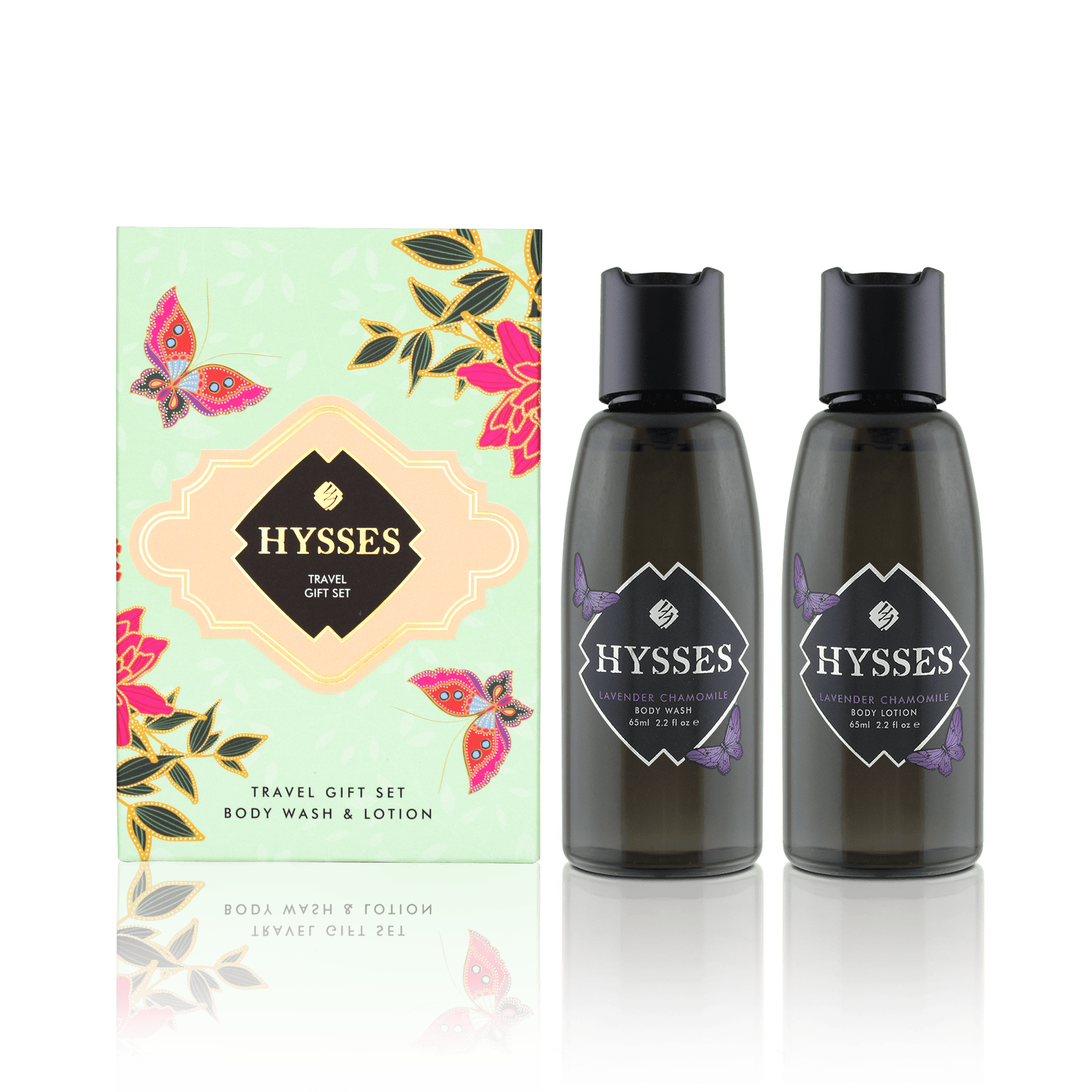 Hysses Body Care Travel Gift Set (Body Wash & Lotion) Lavender Chamomile, 65ml