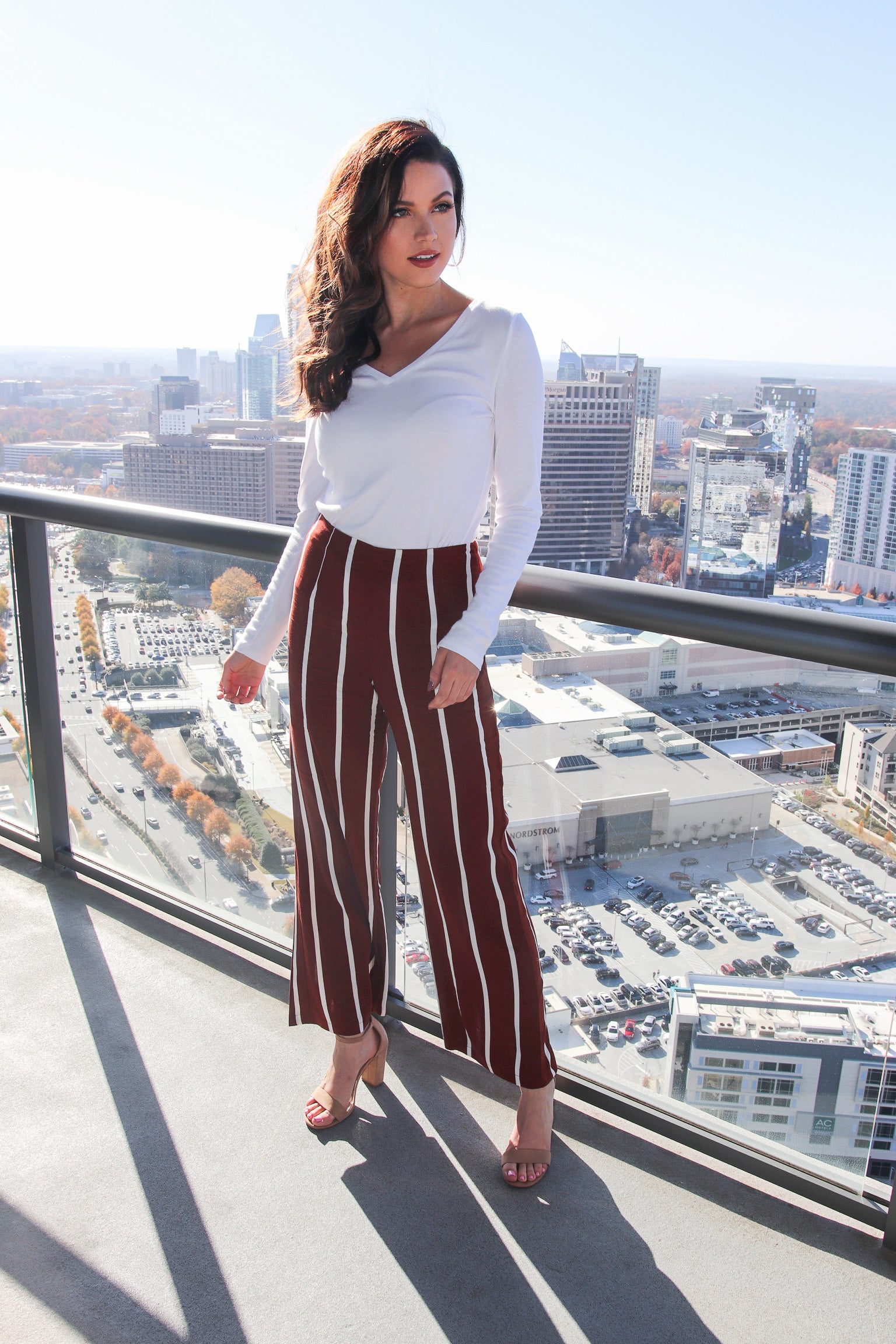 maroon and white striped pants