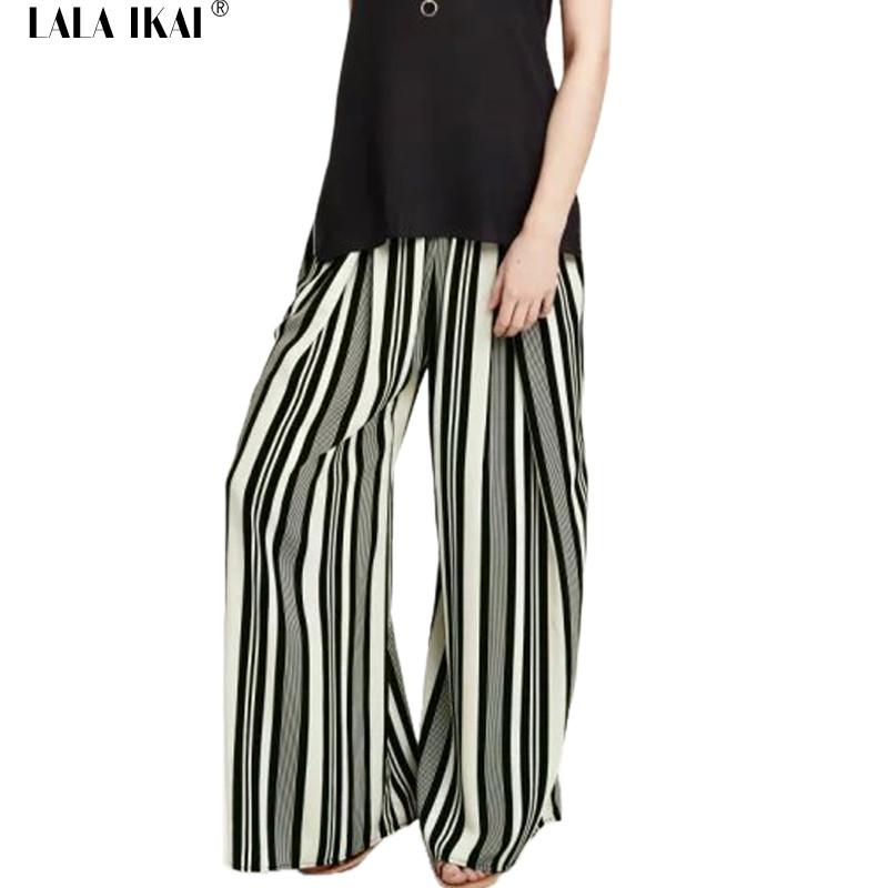 ladies black and white striped trousers