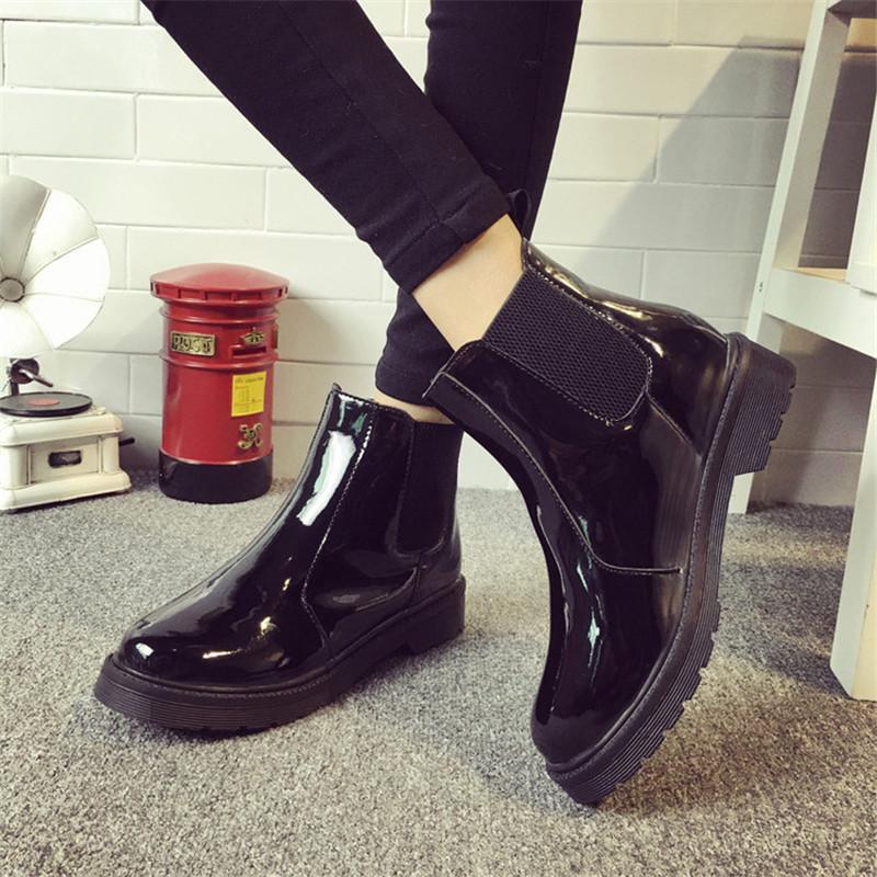 black patent ankle boots flat