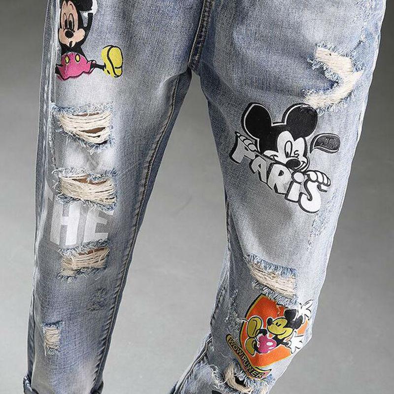 mickey mouse ripped jeans