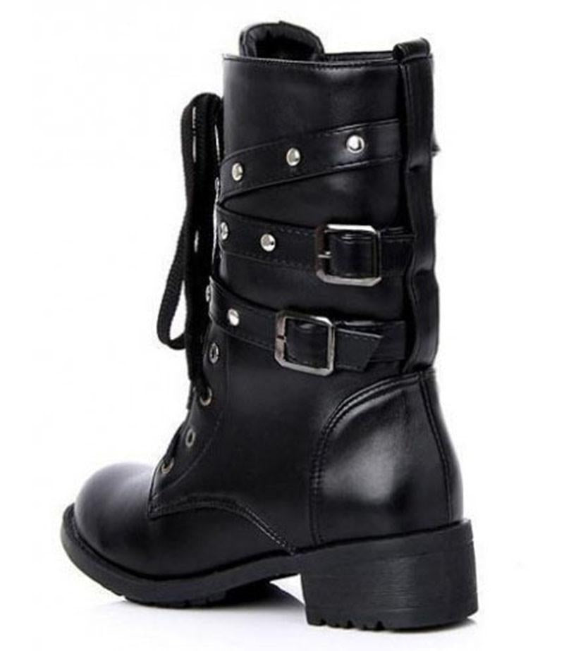 ladies black buckle boots