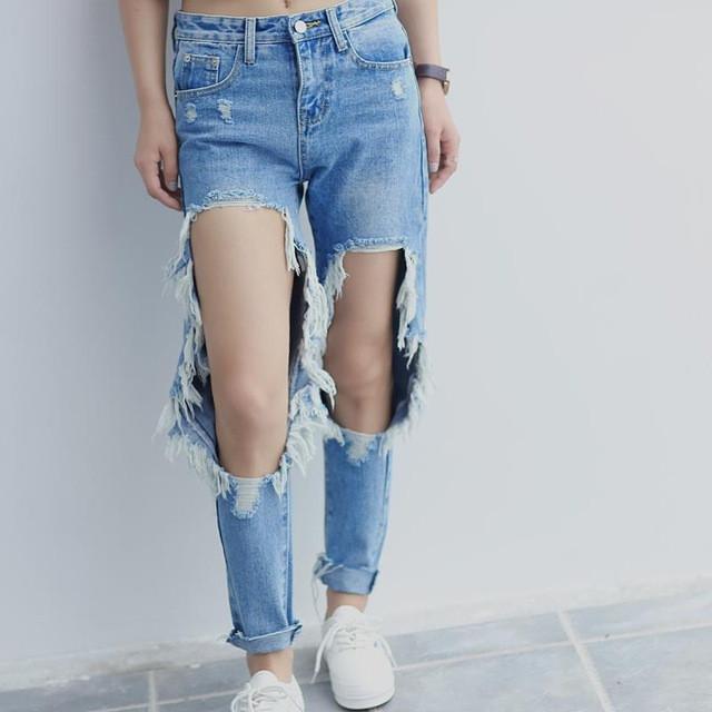 distressed jeans with big holes