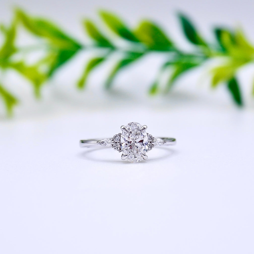 oval cut cluster setting lab diamond engagement ring