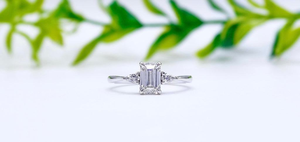 emerald cut three stone trilogy setting Engagement ring Wedding rings gold jewelry moissanite lab grown diamond manila philippines