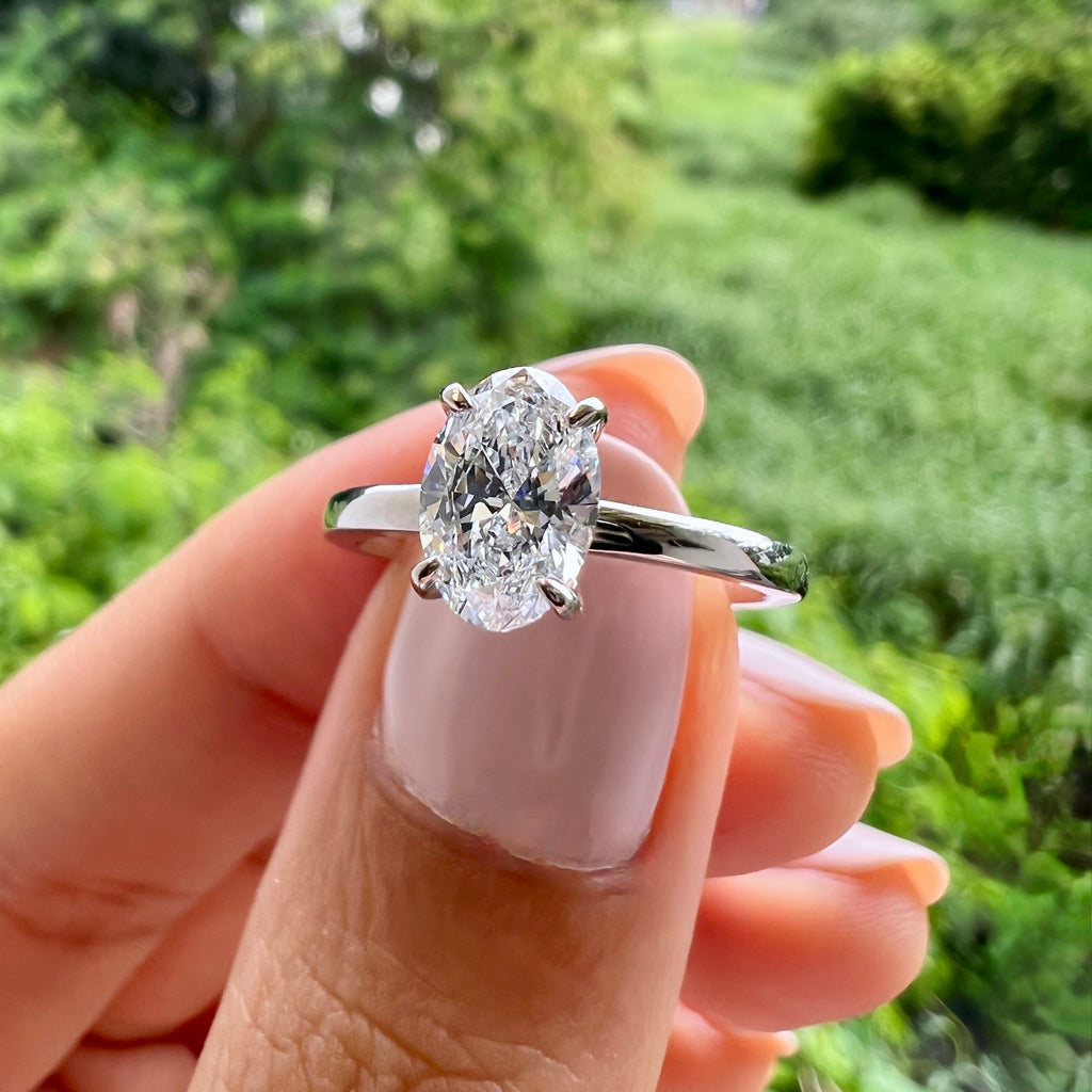 oval cut hidden halo setting lab diamond engagement ring