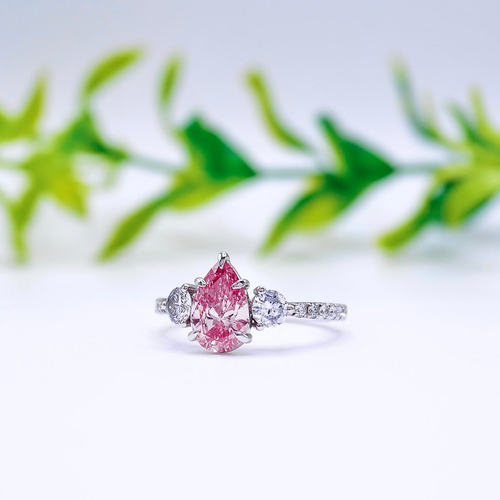 pear cut pink lab diamond engagement ring