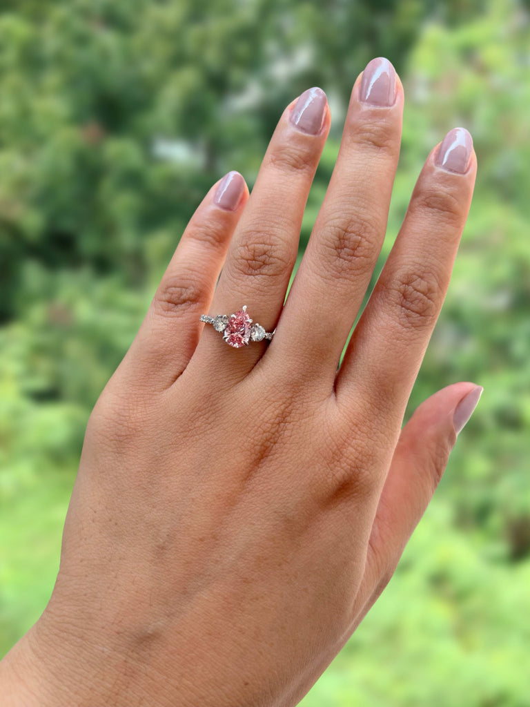 pear cut pink lab diamond engagement ring