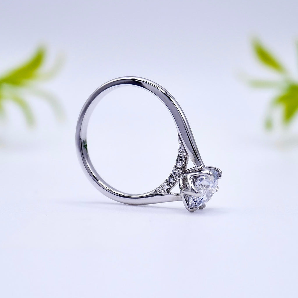 petal floral flower inspired round cut engagement ring