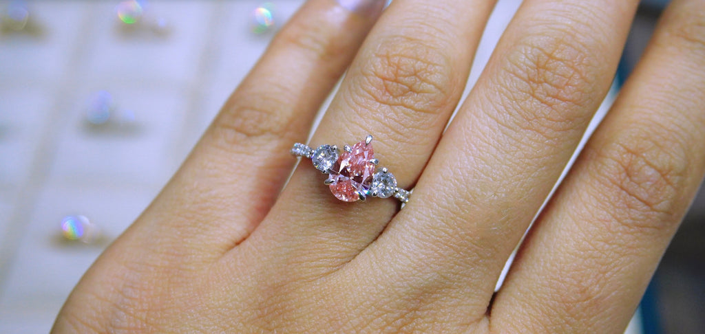 why pink lab diamond engagement ring