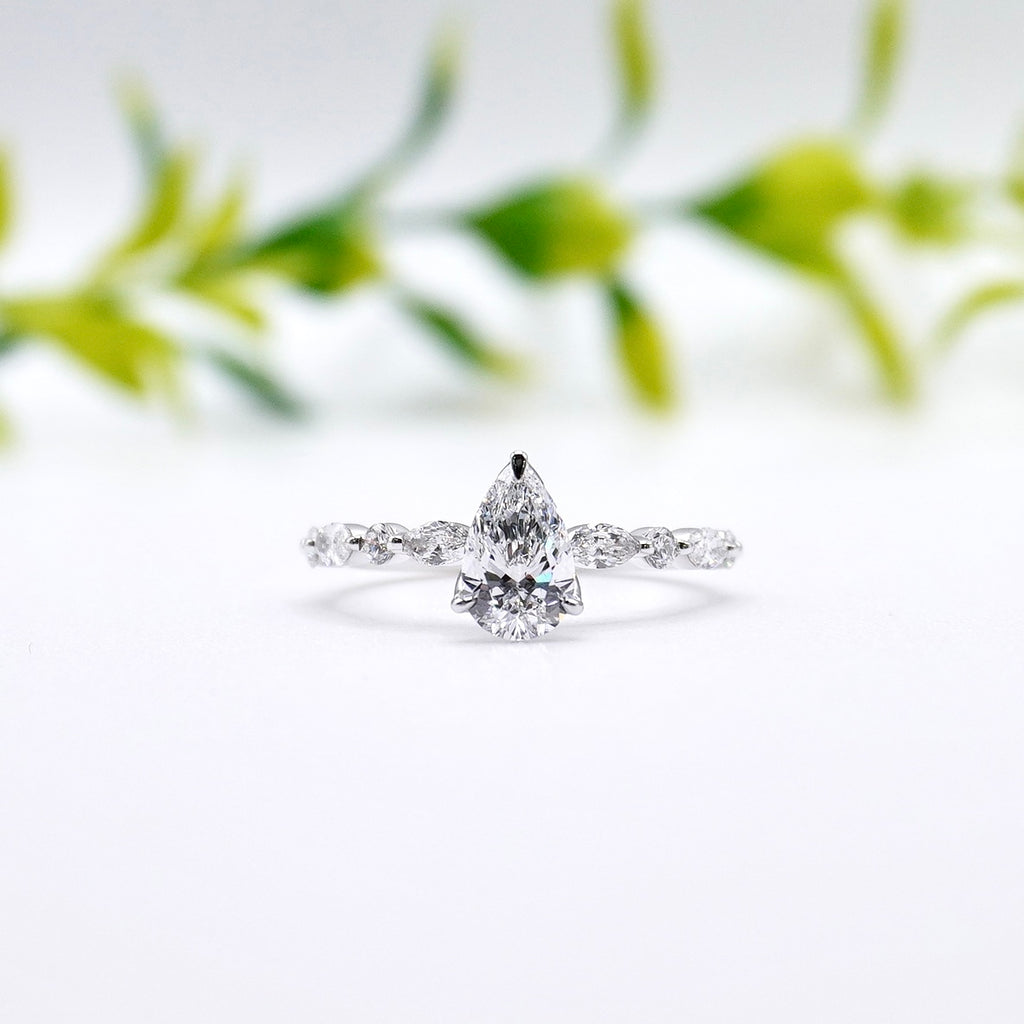 pear cut lucce lab grown diamond engagement ring