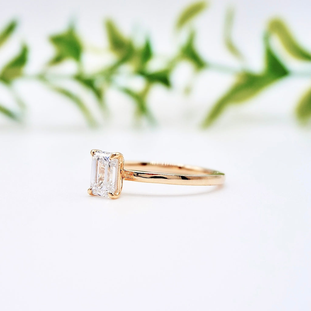 emerald cut solitaire setting yellow gold lucce engagement ring