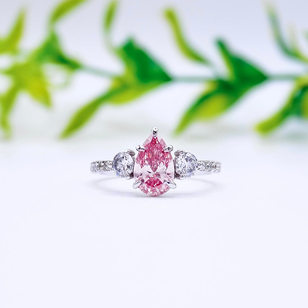 vivid pink lab diamond engagement ring