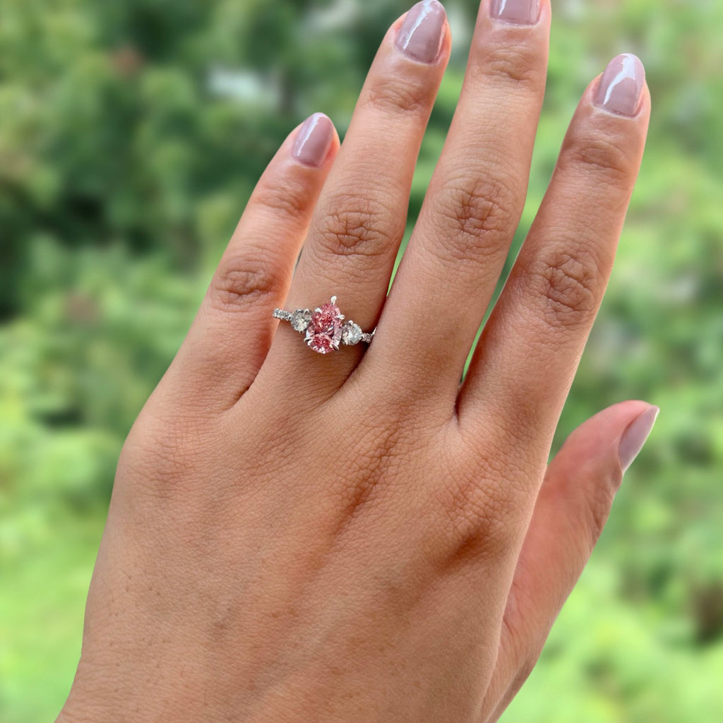 Fancy Pink Cushion Cut Engagement Ring in Diamond Halo