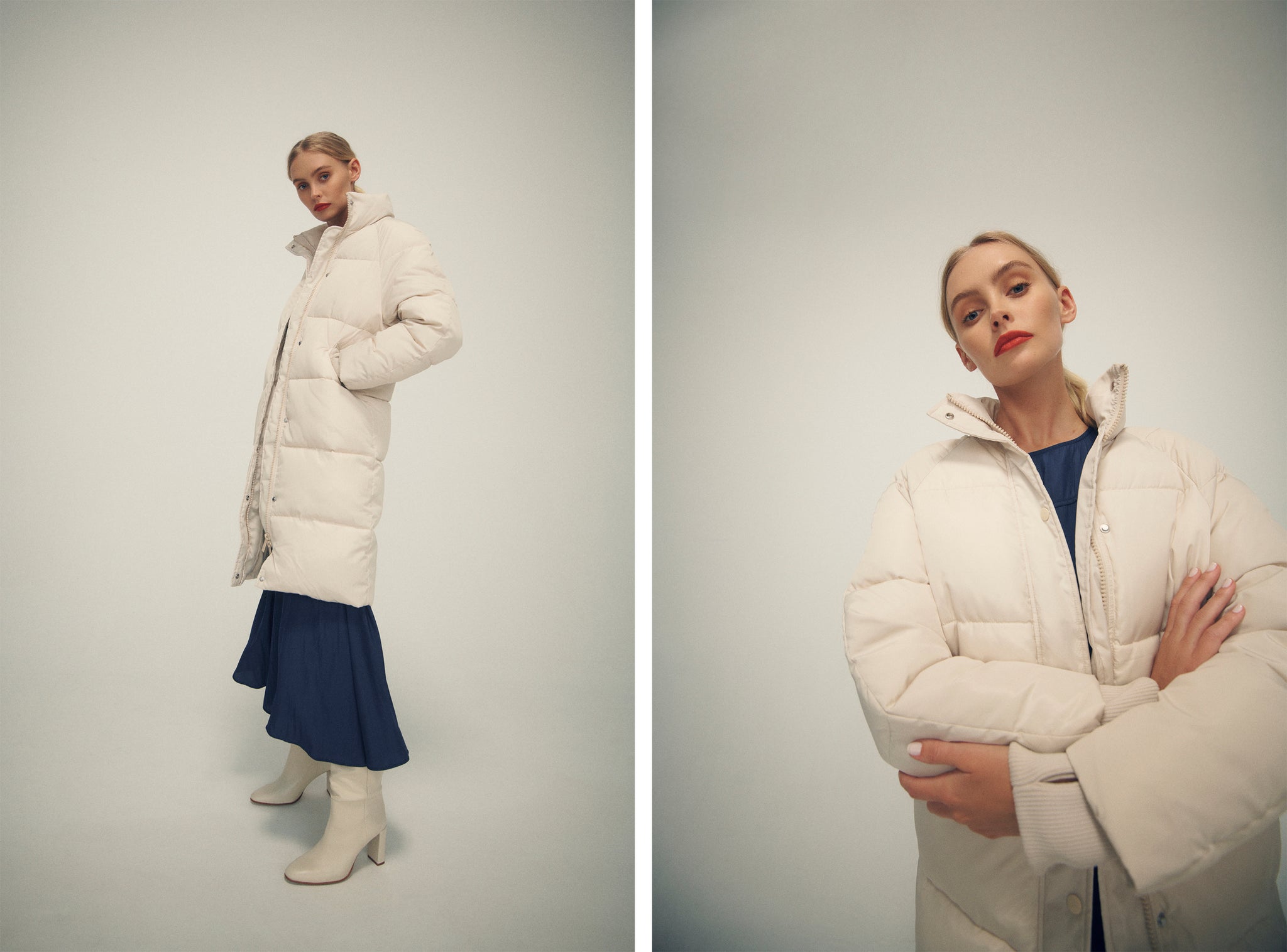 SIENNA LONGLINE PUFFER JACKET IN IVORY FROM TOAST SOCIETY