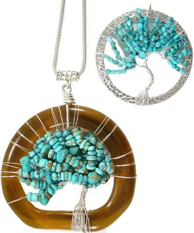 Tree of Life Pendants made from American Turquoise nugget chip beads from StonesNSilver.com