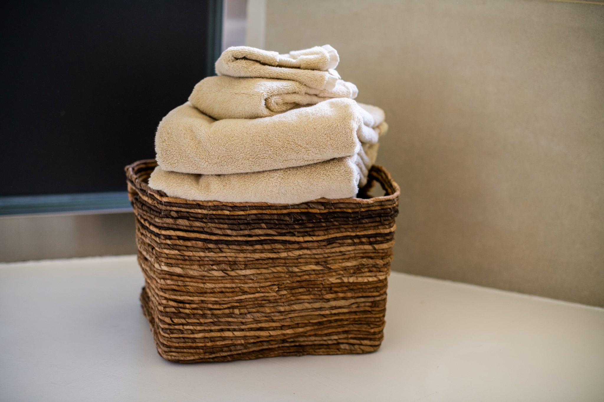 American Blossom Linens Towels in Basket
