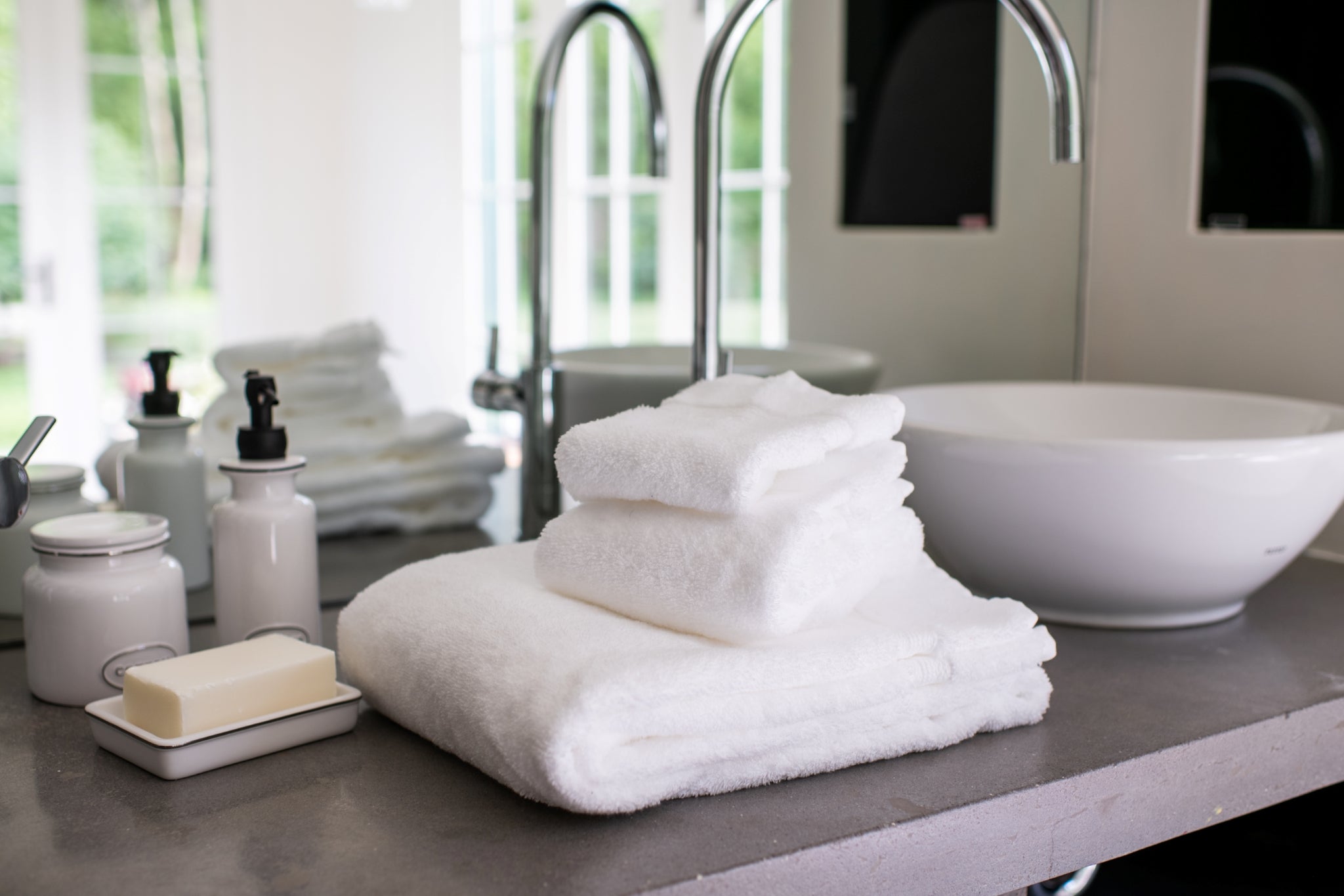 American Blossom Linens Towels on Bathroom Sink