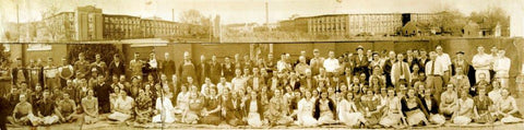 Old picture of Thomaston Mills workers outside of the Thomaston Mills Plant
