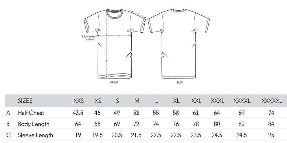 Unisex Organic Cotton T-shirt Size Guide