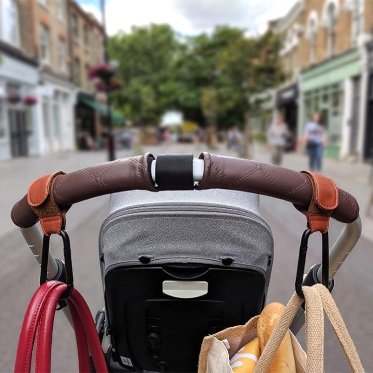 Stroller Bag Straps with Natural Tan Leather D Ring and Clip