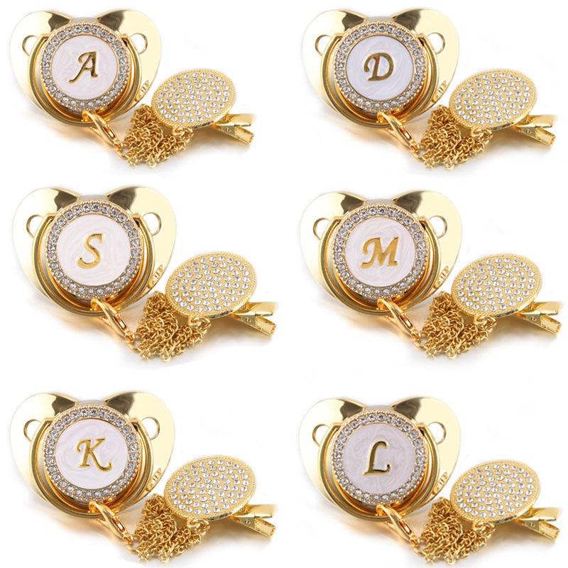 tyran fordrejer Kloster Customized Letter Gold Bling Baby Pacifier & Clips – Maternity Miracles