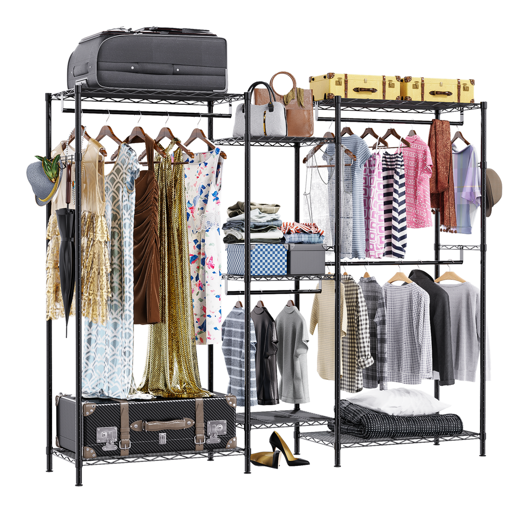 AIEGLE Wall Mounted Clothing Rack, 96 Large Metal Closet Organizer Garment  Rack for Hanging Clothes, Heavy Duty Closet Rack System with Drawers 