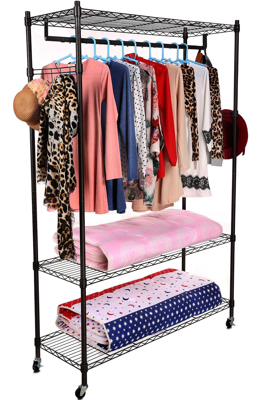 SamyoHome Freestanding Closet Clothing Rack, Metal Closet Organizer System  with Shelves and Hanger Rod, Heavy Duty Clothes Garment Rack with 4 Drawers