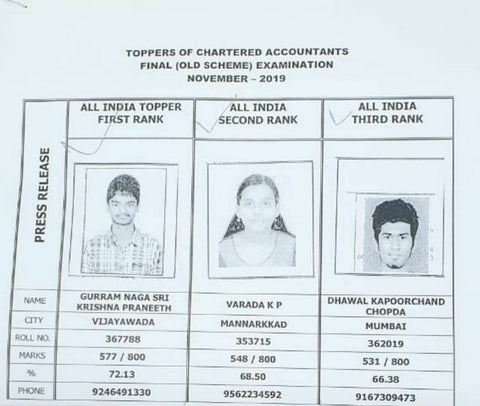 CA Final Old Nov 19 Topper Merit List