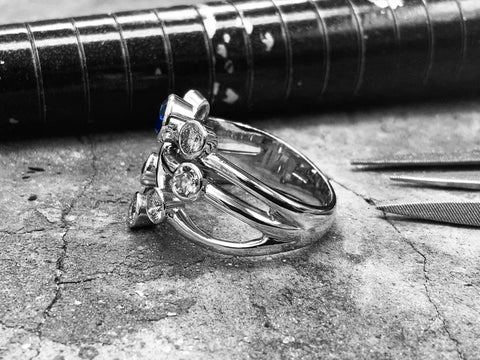 Handmade Blue Sapphire Diamond Ring