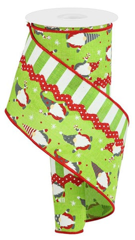 4"X10YD 3-IN-1 CHRISTMAS GNOME/STRIPE LIME/RED/WHITE