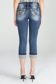 Miss Me Designer Jeans, White Denim Ladies Capri Jeans, Size 27