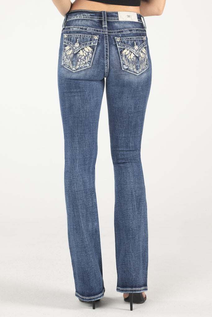 Baby Blue Wing Flap Bootcut Denim, Only $119.00