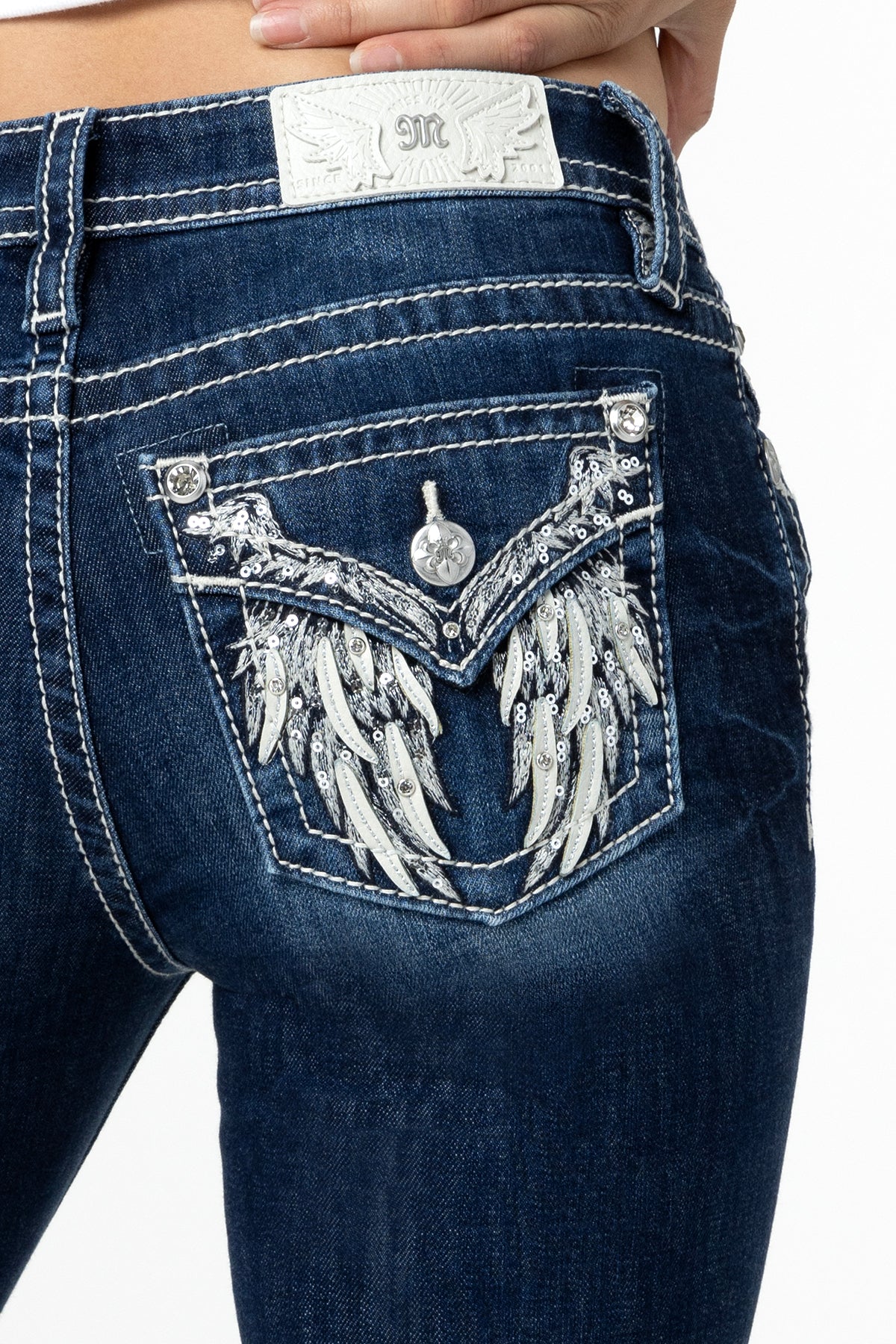 Miss Me Ange Blanc Bootcut Jeans In Dark Wash