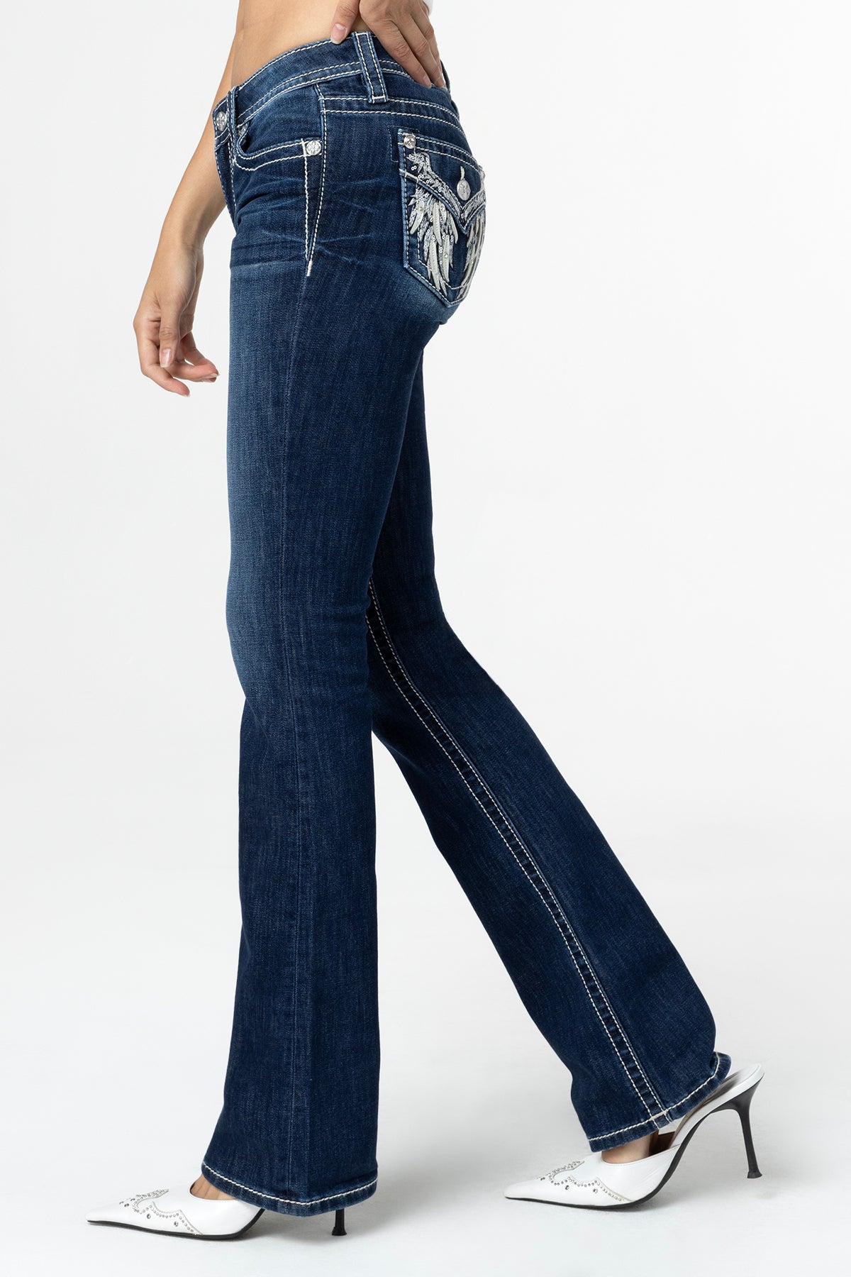 Miss Me Ange Blanc Bootcut Jeans In Dark Wash
