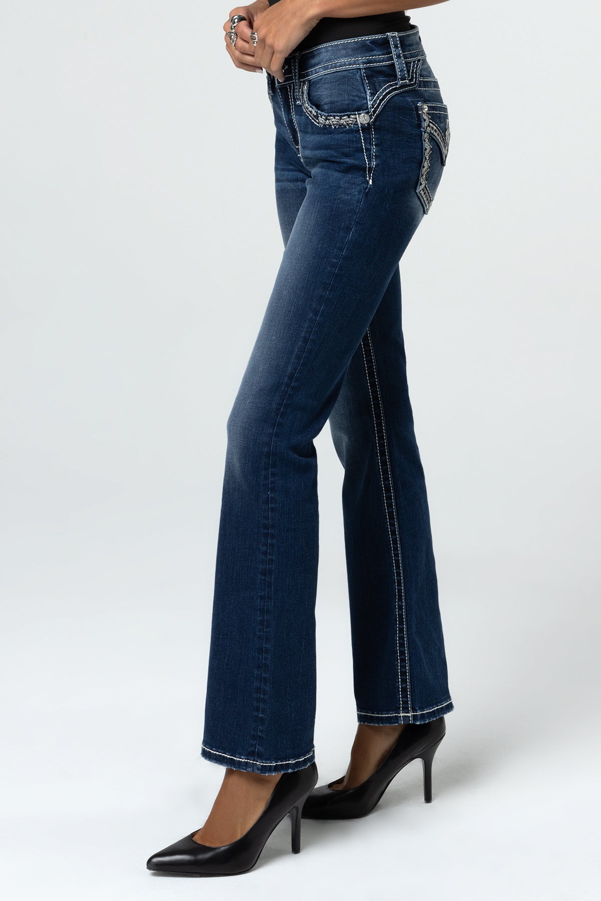 Miss Me Graphite Stitched Bootcut Jeans In Med/dark Wash