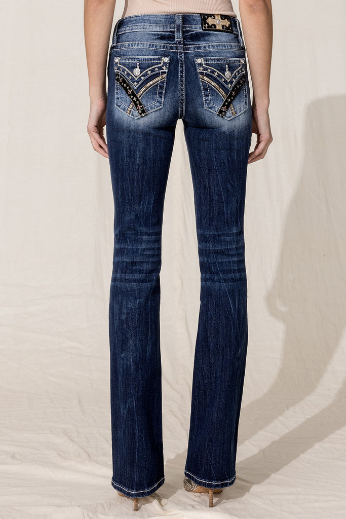 Feathered Cross Bootcut Jeans