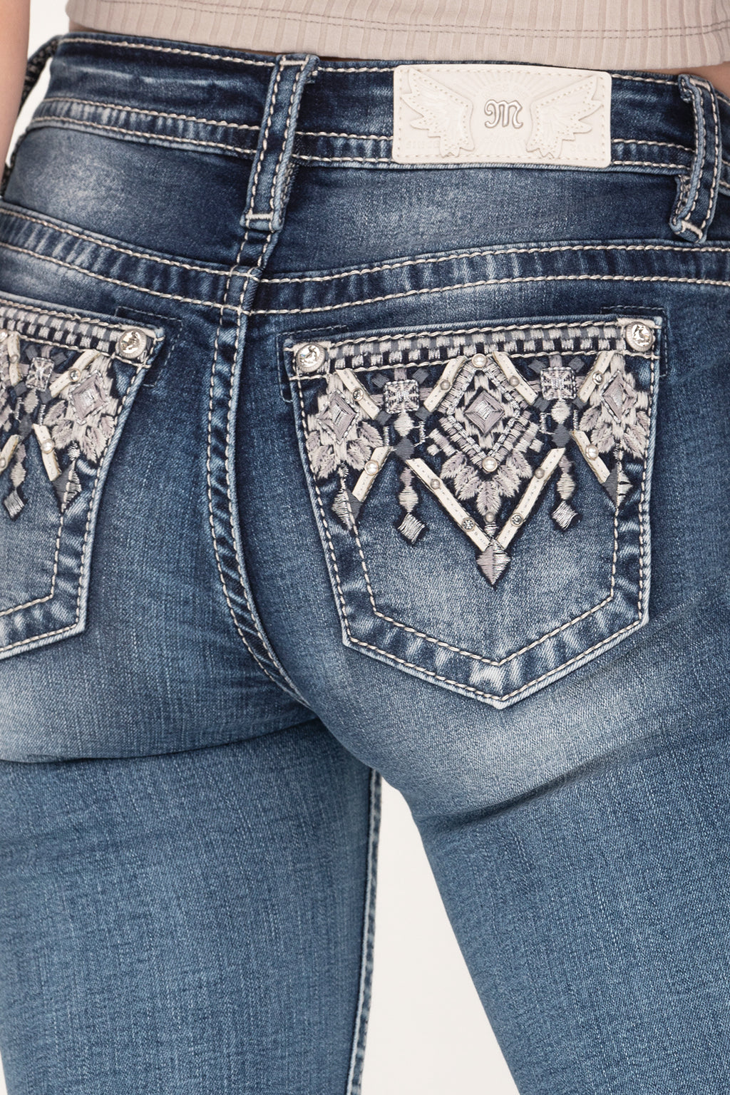 miss me jeans peace sign crystal pockets