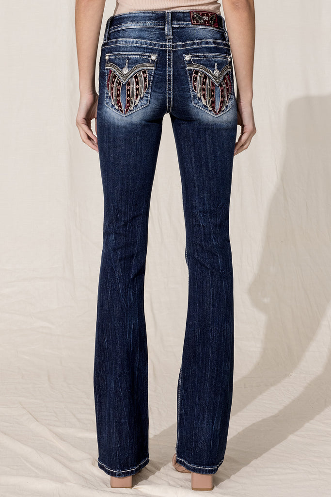 Feathered Cross Bootcut Jeans