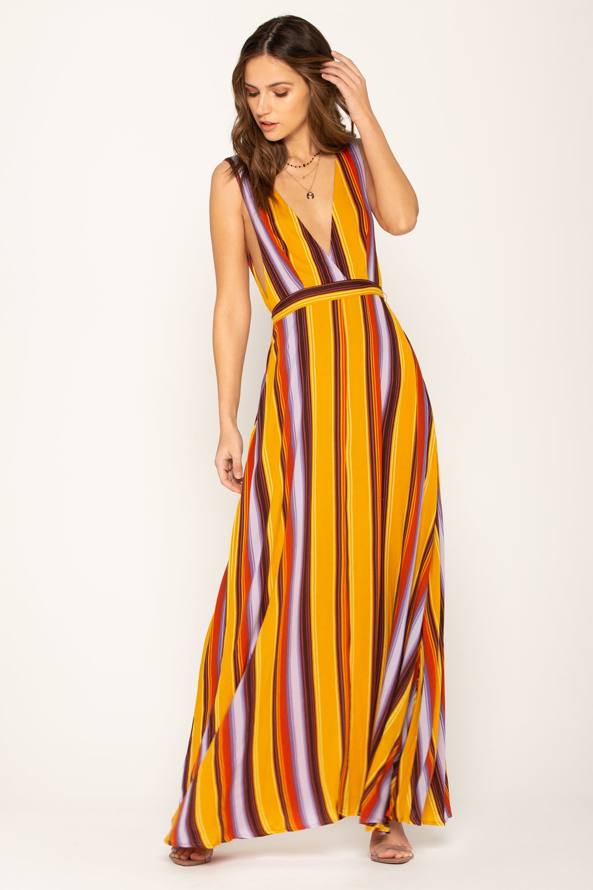 Multicolor Striped Plunging V-Neck Maxi Dress – Miss Me