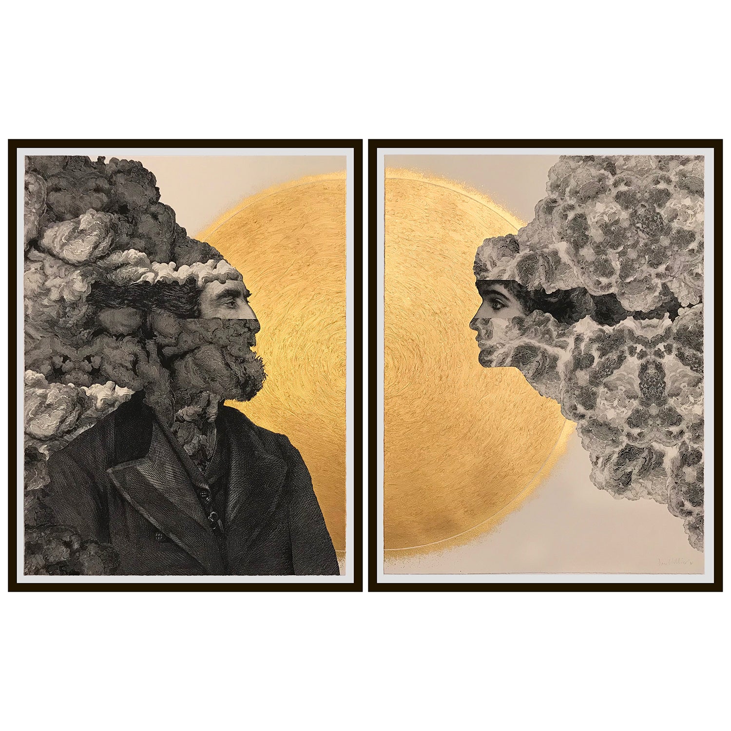 Frontiers Diptych With 24ct Gold Leaf And Drawing Dan Hillier